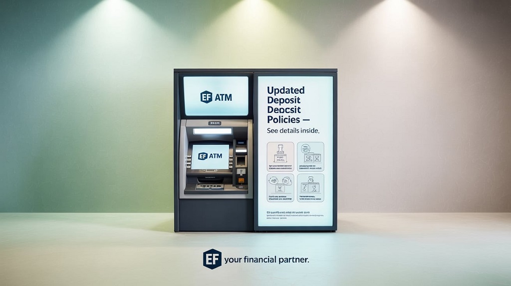 Graphic highlighting important information for customers regarding updates to EF ATM deposit policies.