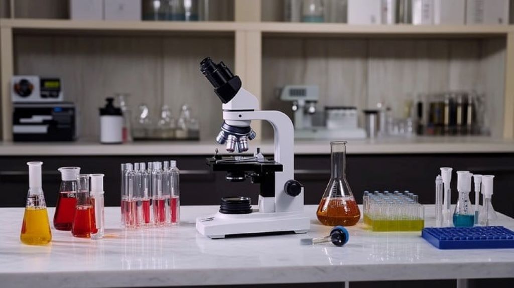 Scientific laboratory equipment and notebook showing experimental setup and hypothesis
