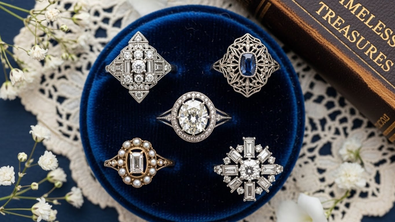 Art Deco vintage engagement ring featuring old European cut diamond.