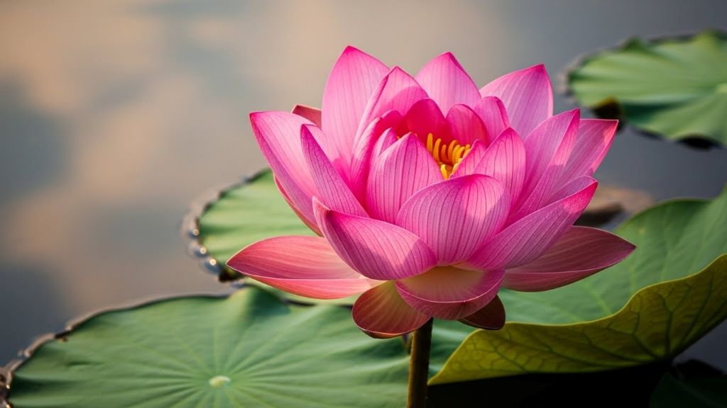 Pink lotus flower blooming in water symbolizing divine love in Asian cultures