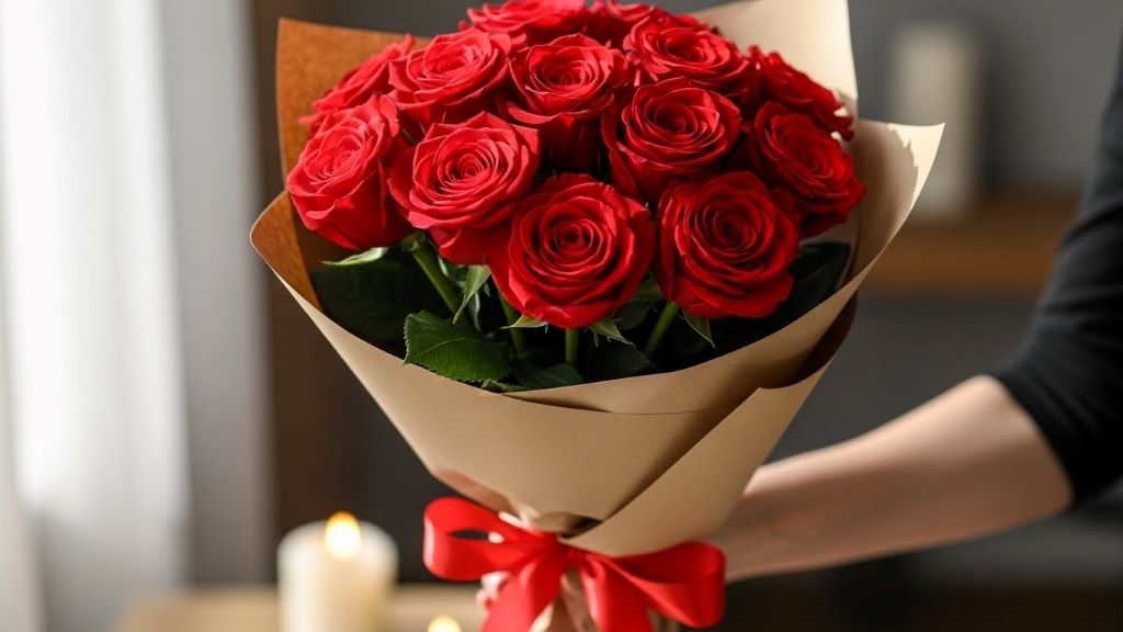 Red roses bouquet representing passionate love in Western romantic tradition