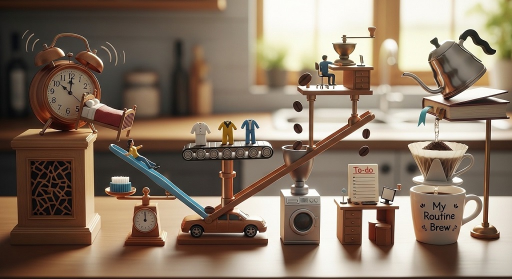 Automatic coffee machine preparing espresso in modern kitchen