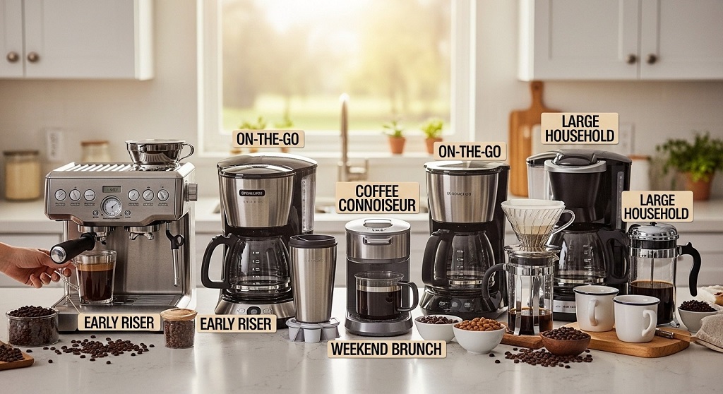 Comparison of coffee brewing methods including drip and French press