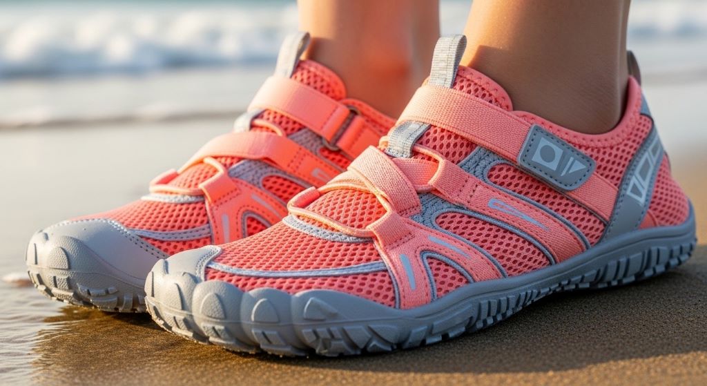 Women's beach water shoes with drainage holes and secure straps for ocean activities