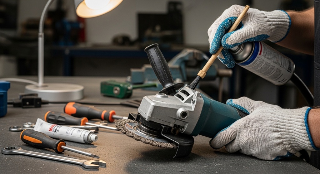 Inspecting angle grinder carbon brushes for wear