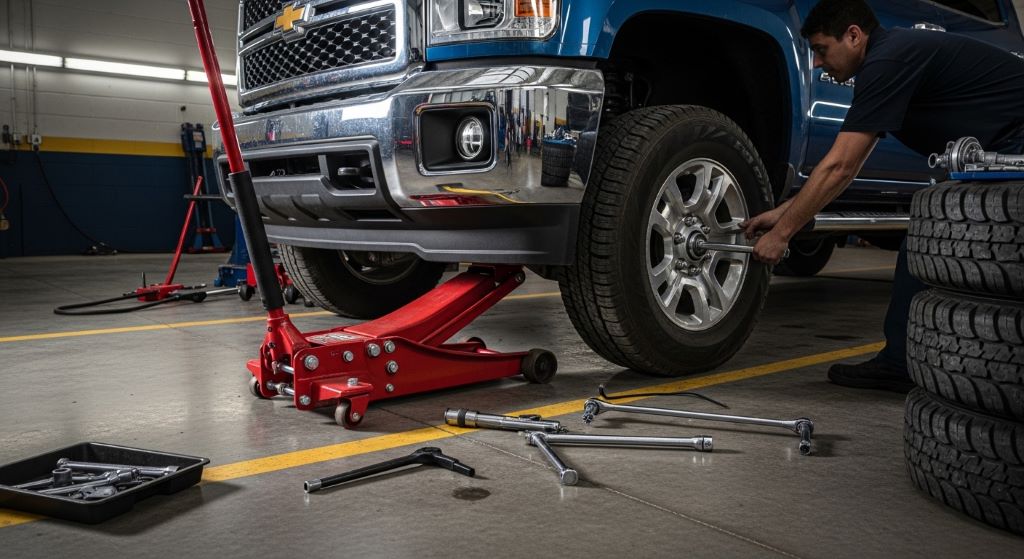 Heavy duty hydraulic floor jack lifting truck for tire change and maintenance work