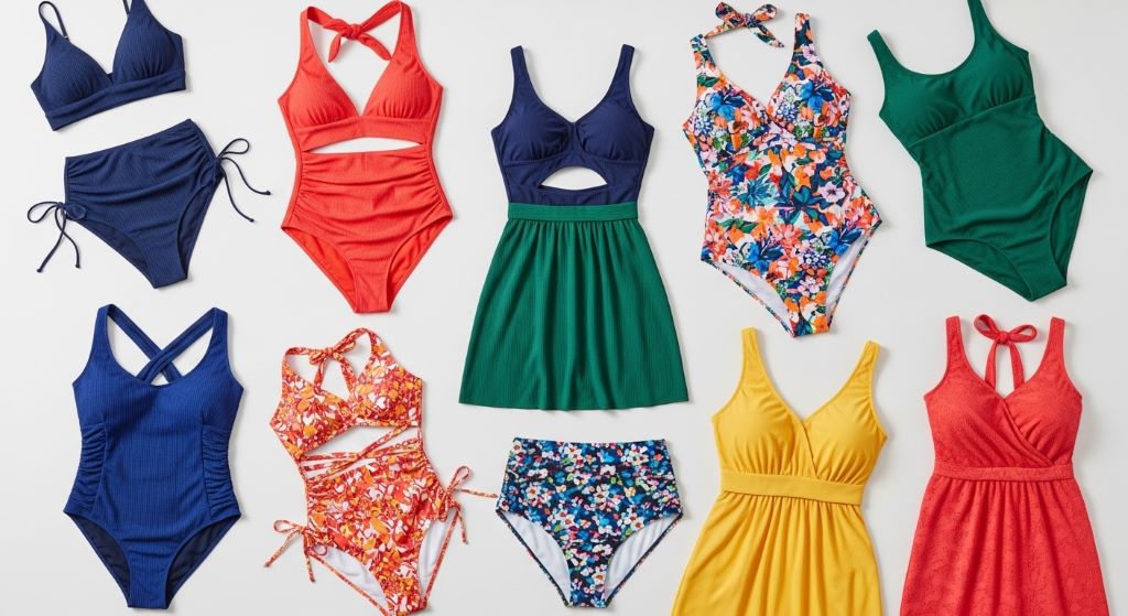 Collection of colorful flattering swimwear options designed for plus size women