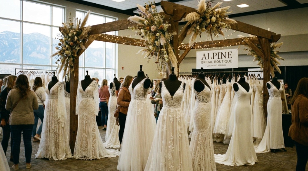 Wedding gown display at Colorado Springs Event Center bridal show