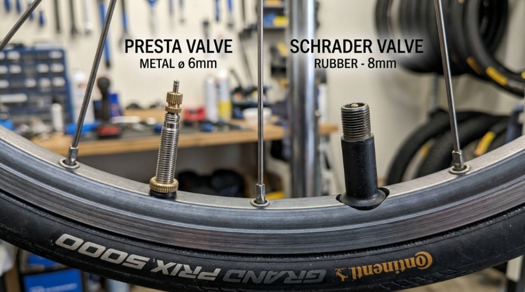 Cyclist using a black floor pump to inflate a mountain bike tire.