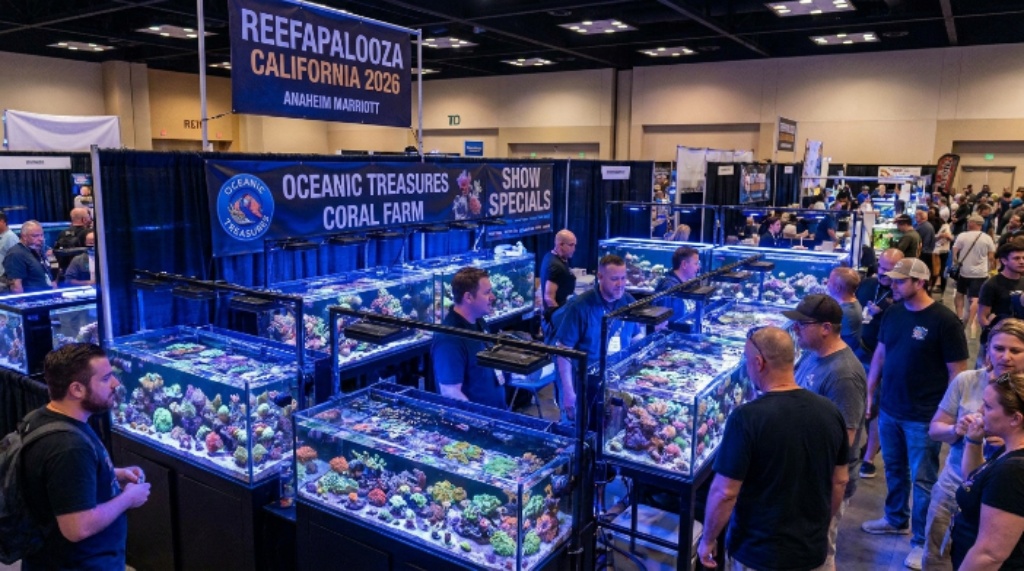Reefapalooza California 2026 coral vendor booth at Anaheim Marriott