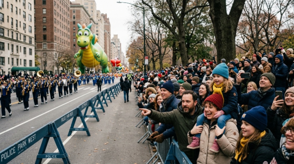 Crowds gathered along Central Park West to watch the Thanksgiving Day Parade route