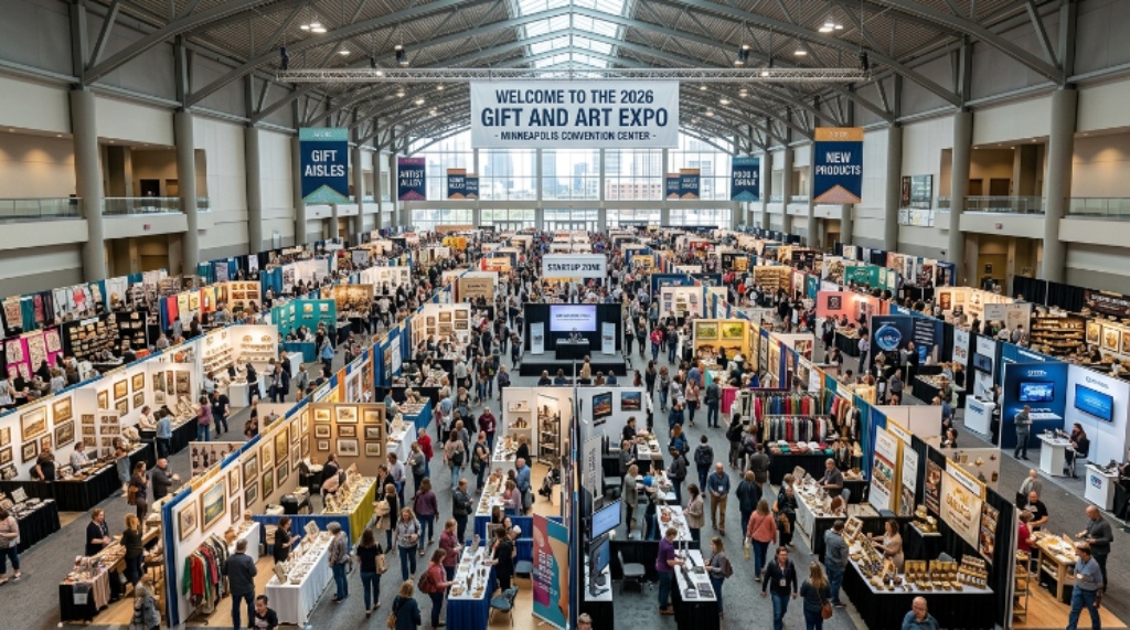 Overview of the Minneapolis Convention Center show floor during the 2026 Gift and Art Expo trade event